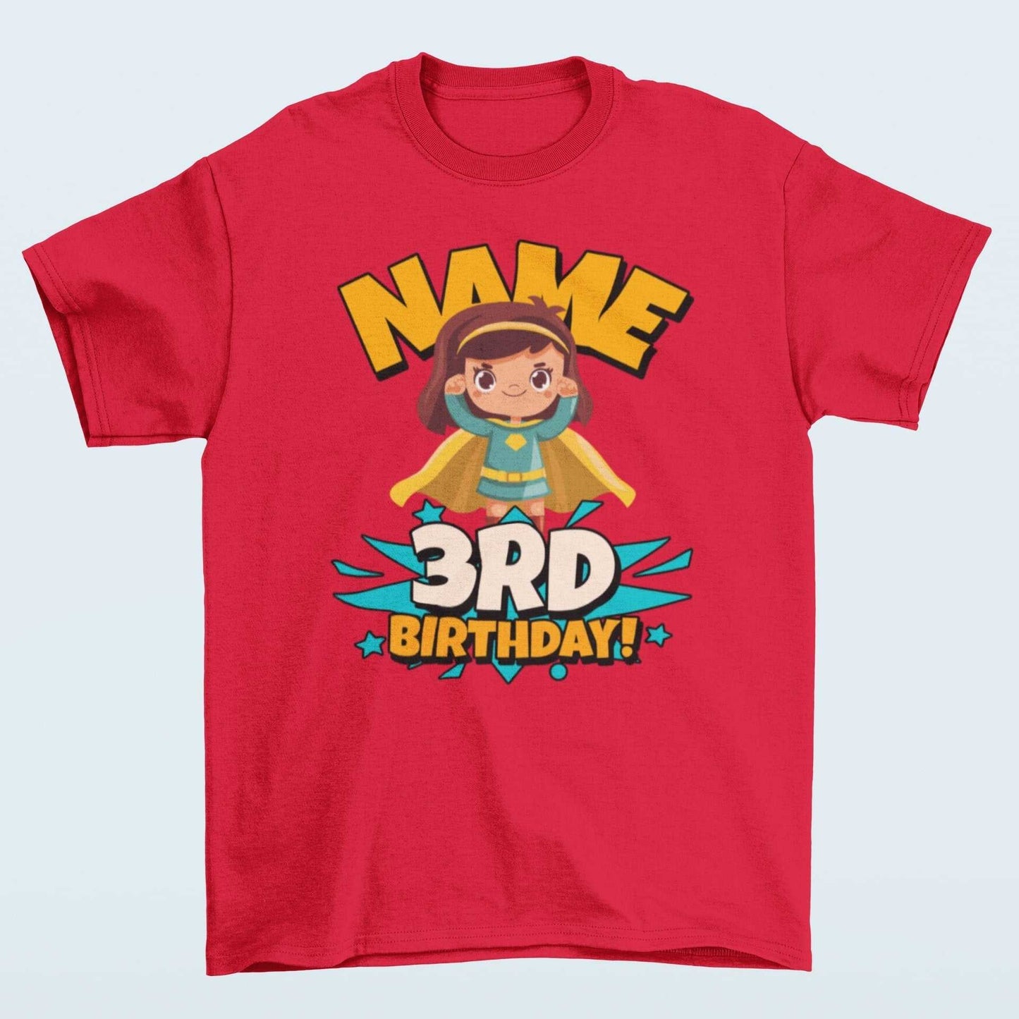 GIRLS PERSONALISED 3rd Birthday Superhero T Shirt with Your Childs NamGalaxy Tees