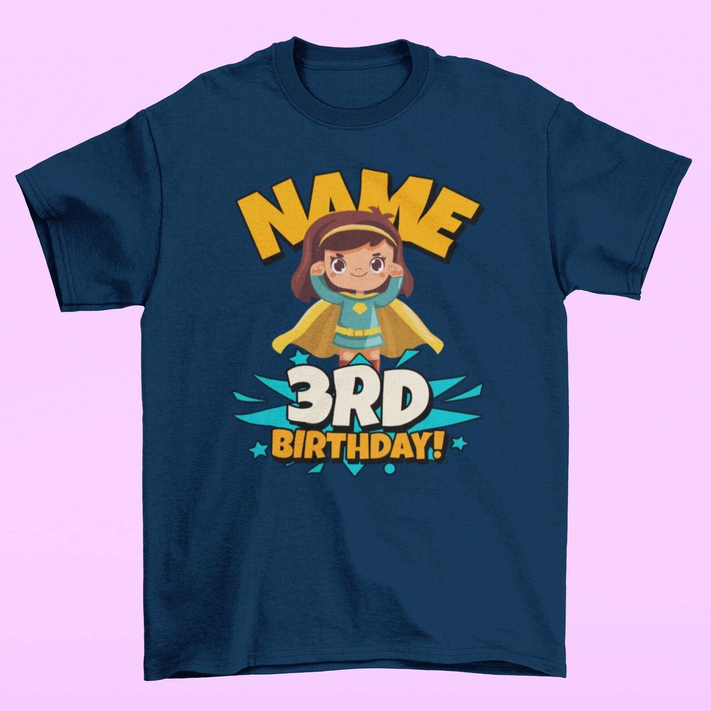 GIRLS PERSONALISED 3rd Birthday Superhero T Shirt with Your Childs NamGalaxy Tees