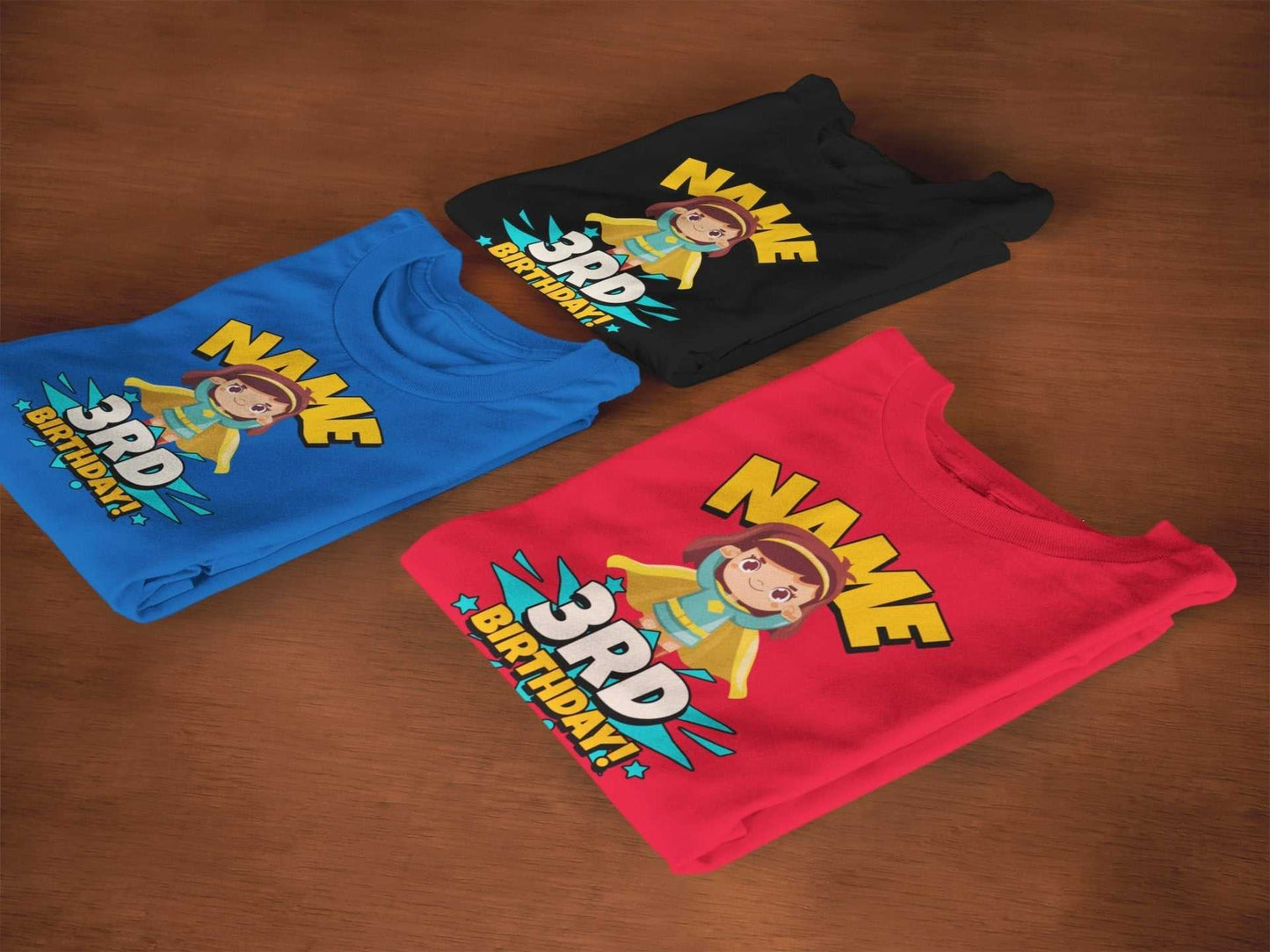 GIRLS PERSONALISED 3rd Birthday Superhero T Shirt with Your Childs NamGalaxy Tees