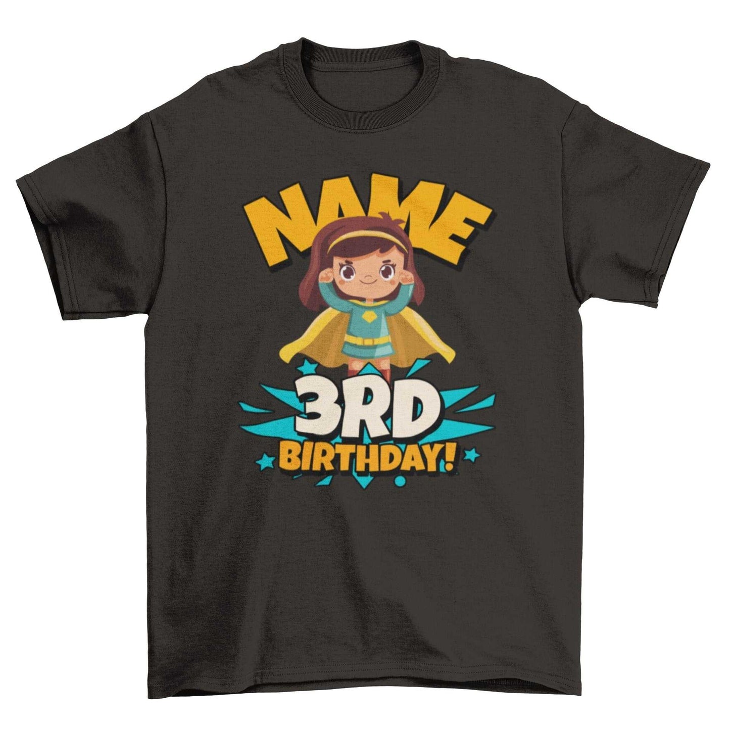 GIRLS PERSONALISED 3rd Birthday Superhero T Shirt with Your Childs NamGalaxy Tees