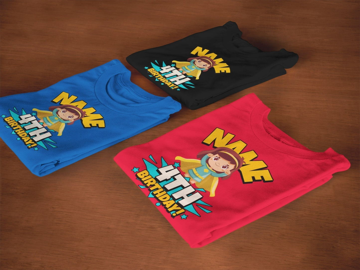GIRLS PERSONALISED 4th Birthday Superhero T Shirt with Childs name addGalaxy Tees