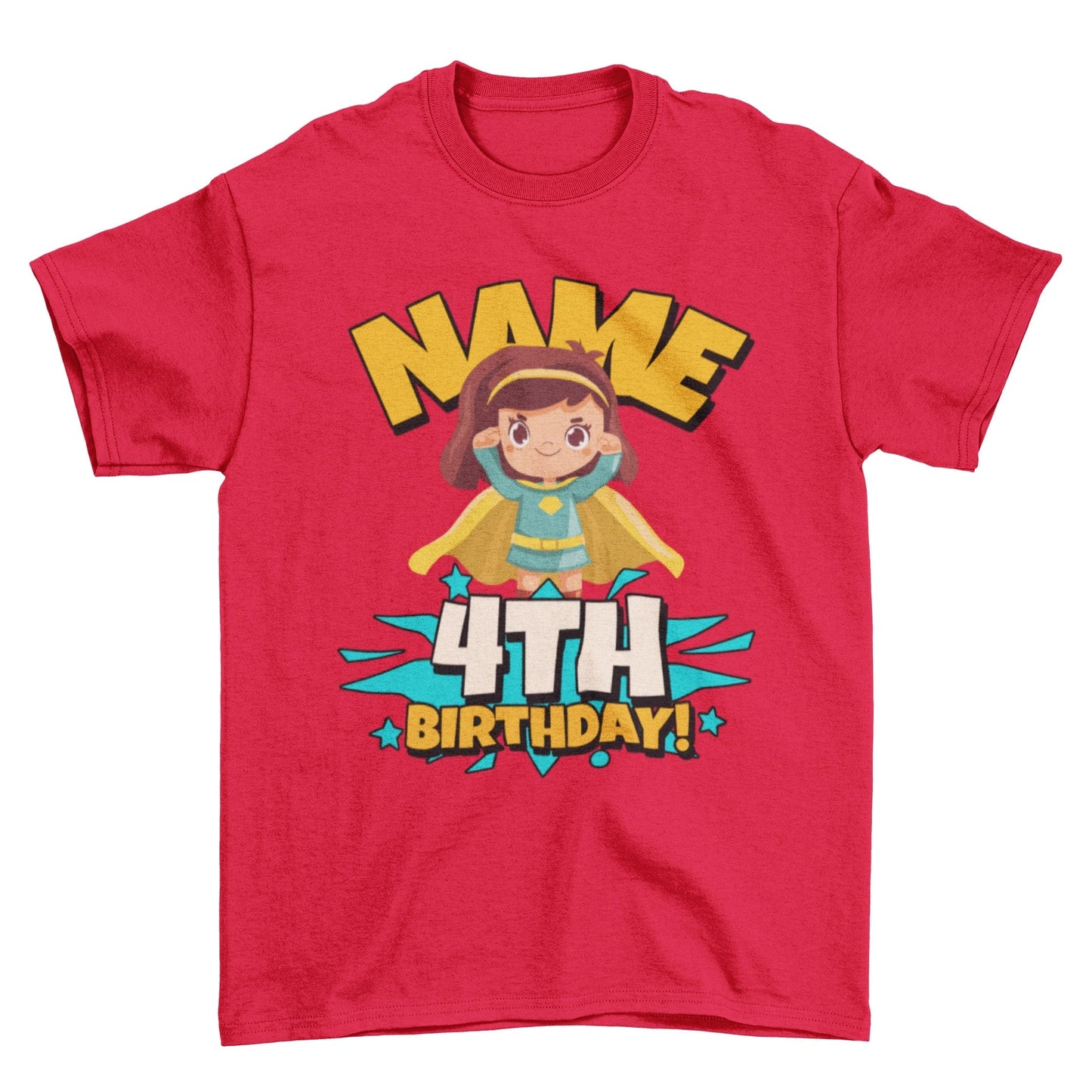 GIRLS PERSONALISED 4th Birthday Superhero T Shirt with Childs name addGalaxy Tees