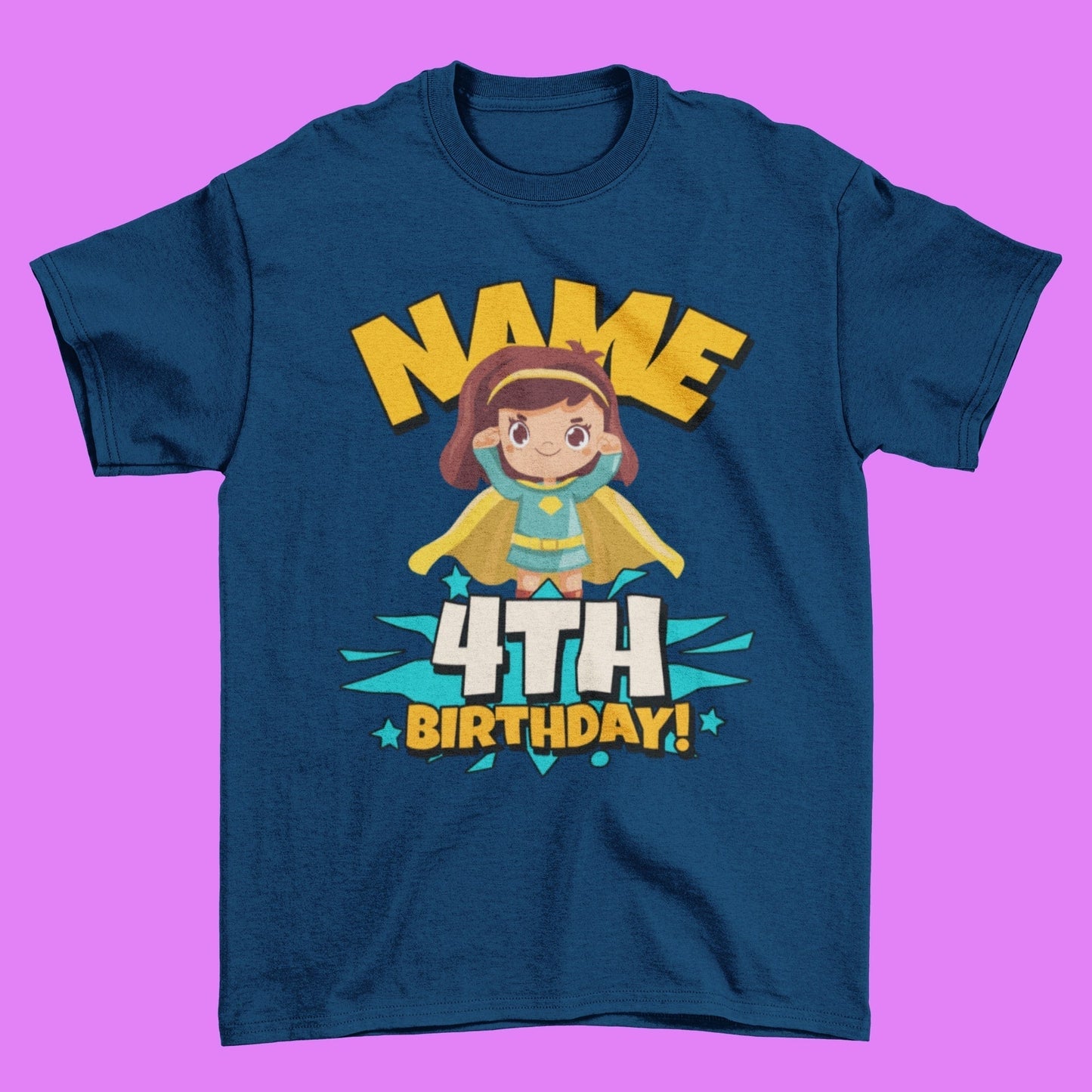 GIRLS PERSONALISED 4th Birthday Superhero T Shirt with Childs name addGalaxy Tees