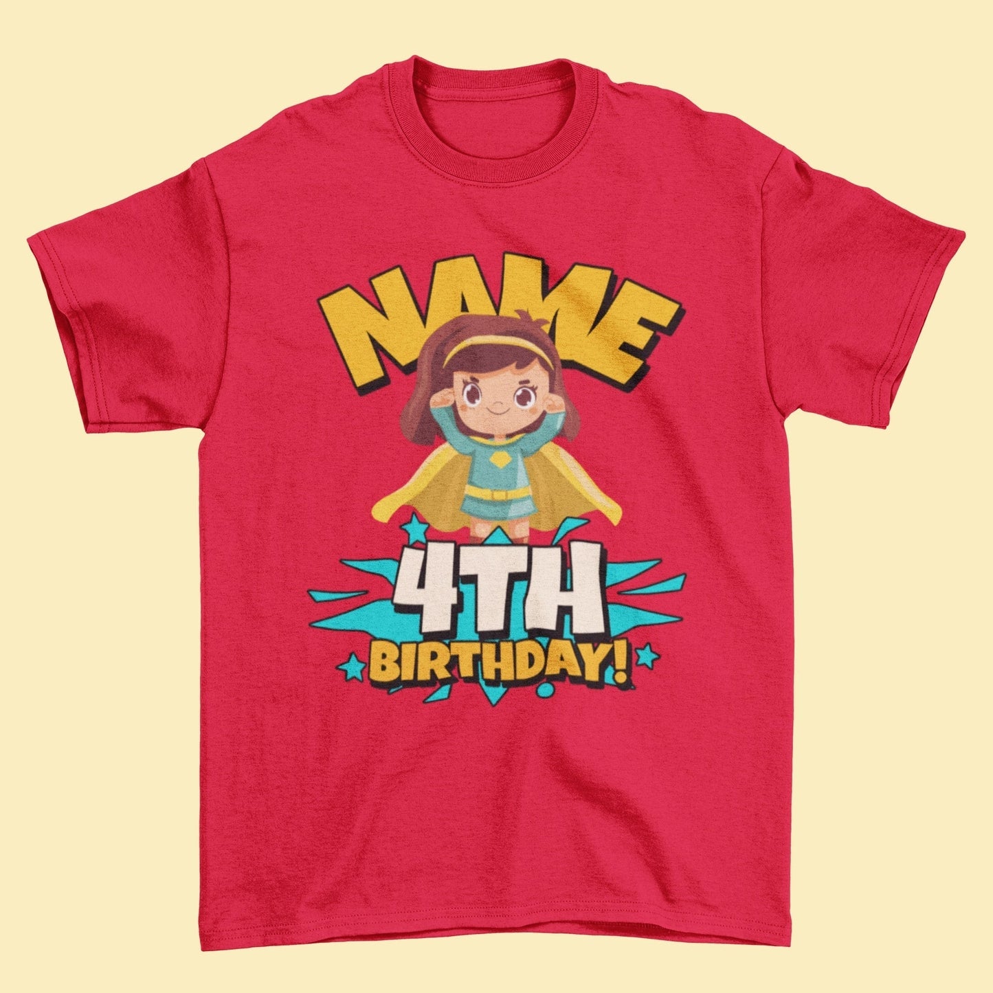 GIRLS PERSONALISED 4th Birthday Superhero T Shirt with Childs name addGalaxy Tees