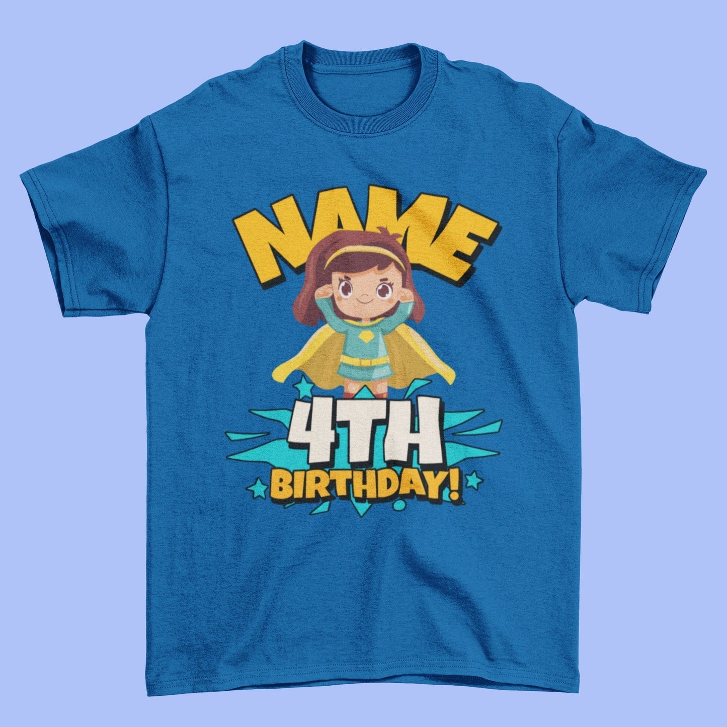 GIRLS PERSONALISED 4th Birthday Superhero T Shirt with Childs name addGalaxy Tees