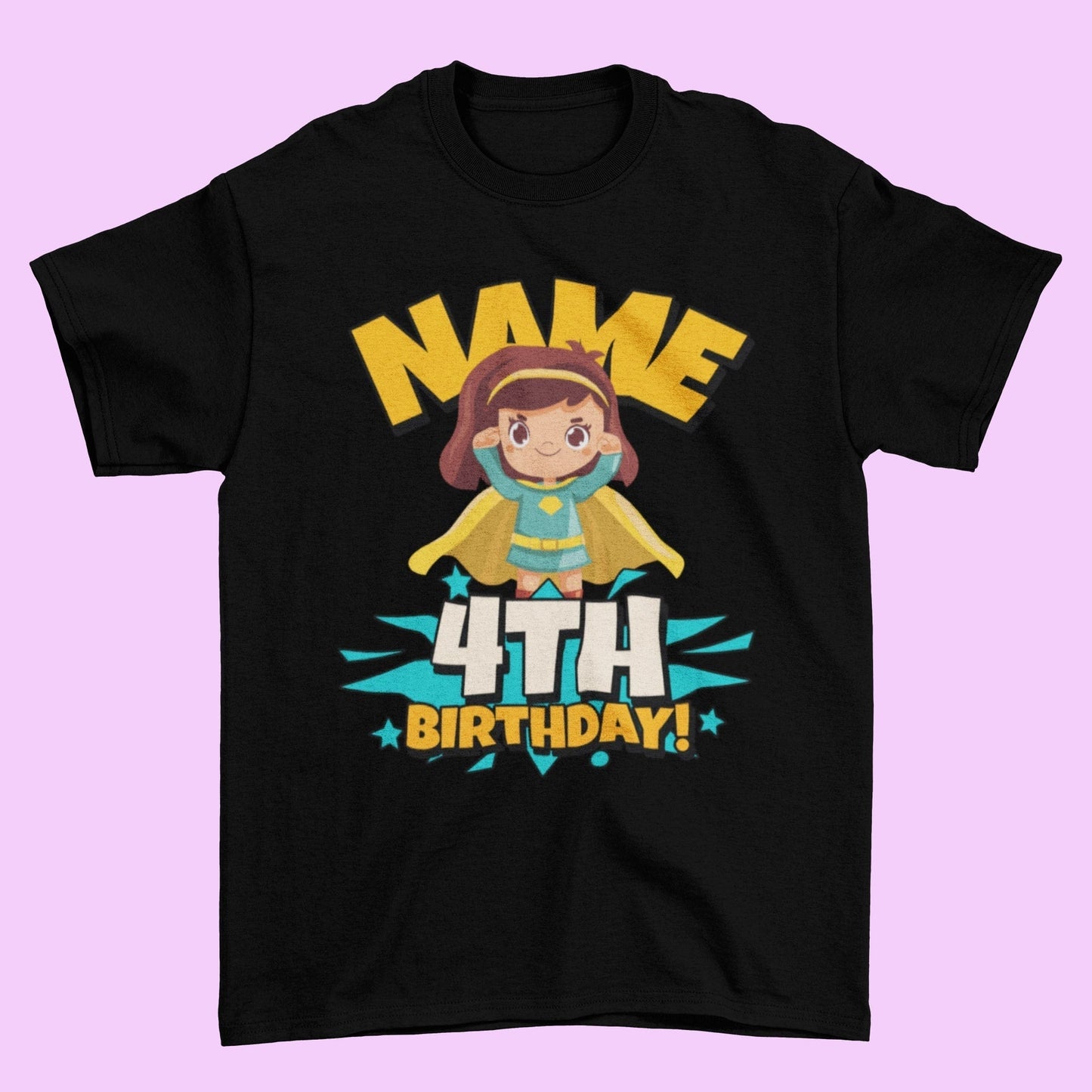 GIRLS PERSONALISED 4th Birthday Superhero T Shirt with Childs name addGalaxy Tees