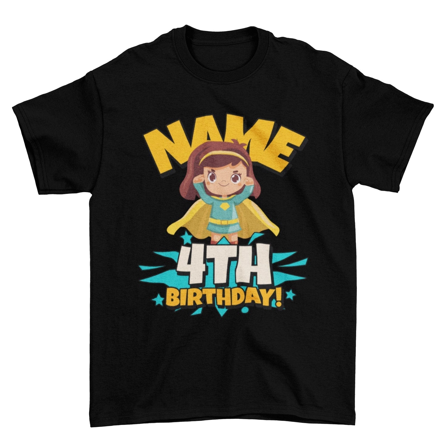 GIRLS PERSONALISED 4th Birthday Superhero T Shirt with Childs name addGalaxy Tees