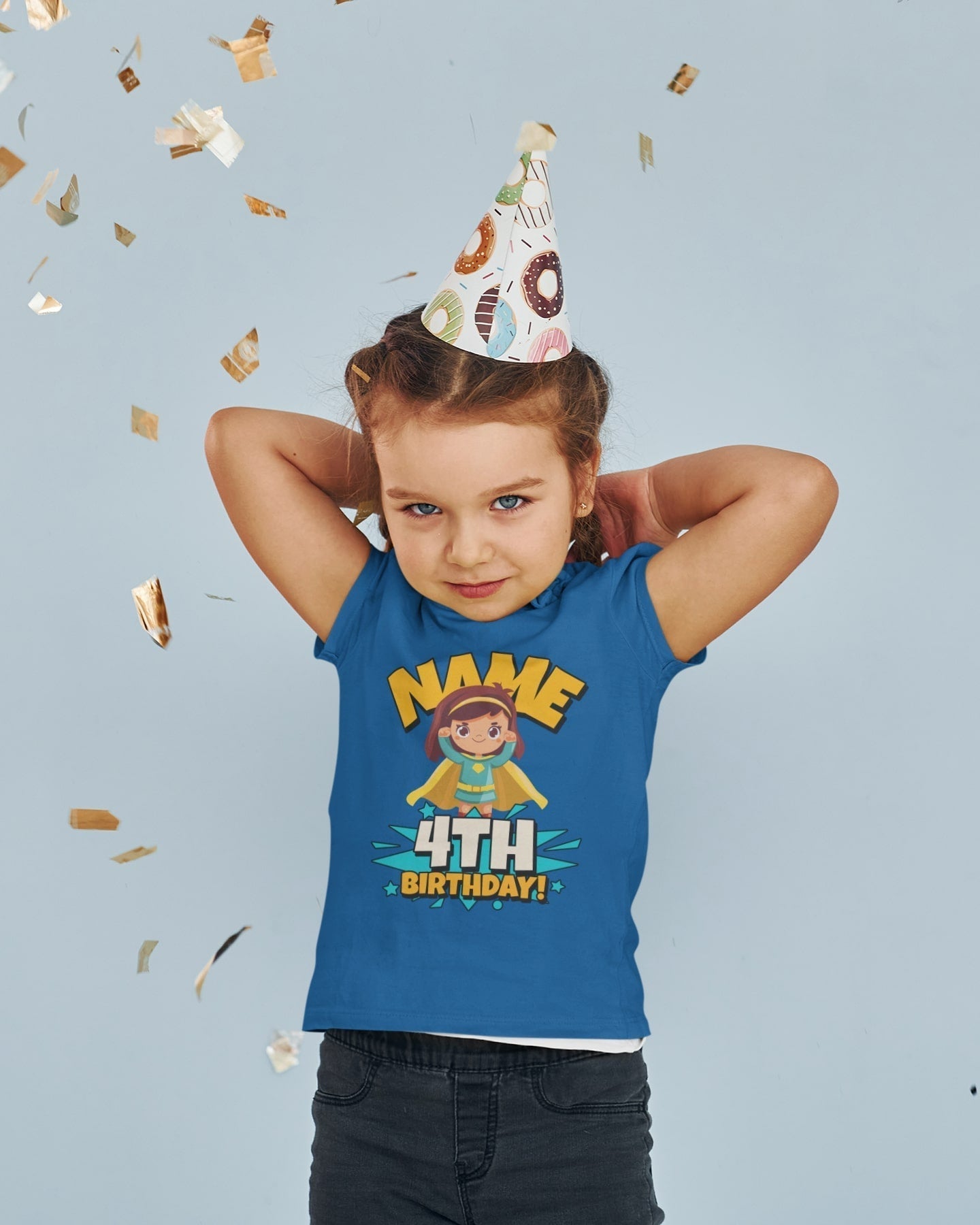 GIRLS PERSONALISED 4th Birthday Superhero T Shirt with Childs name addGalaxy Tees