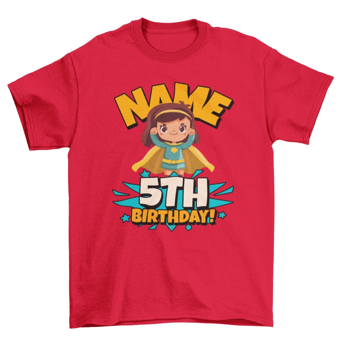 GIRLS PERSONALISED 5th Birthday Superhero T Shirt With Your Childs NamGalaxy Tees