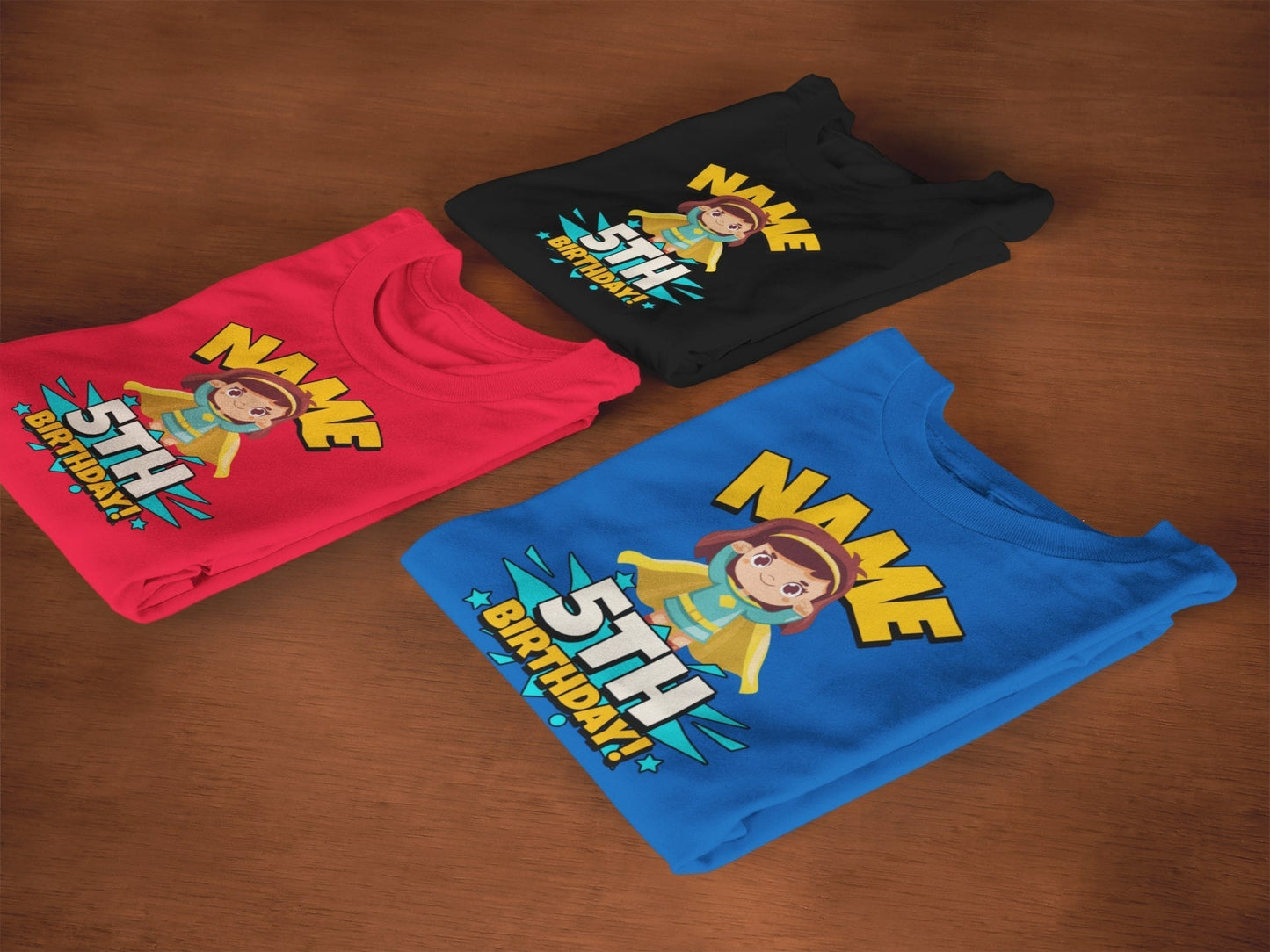 GIRLS PERSONALISED 5th Birthday Superhero T Shirt With Your Childs NamGalaxy Tees