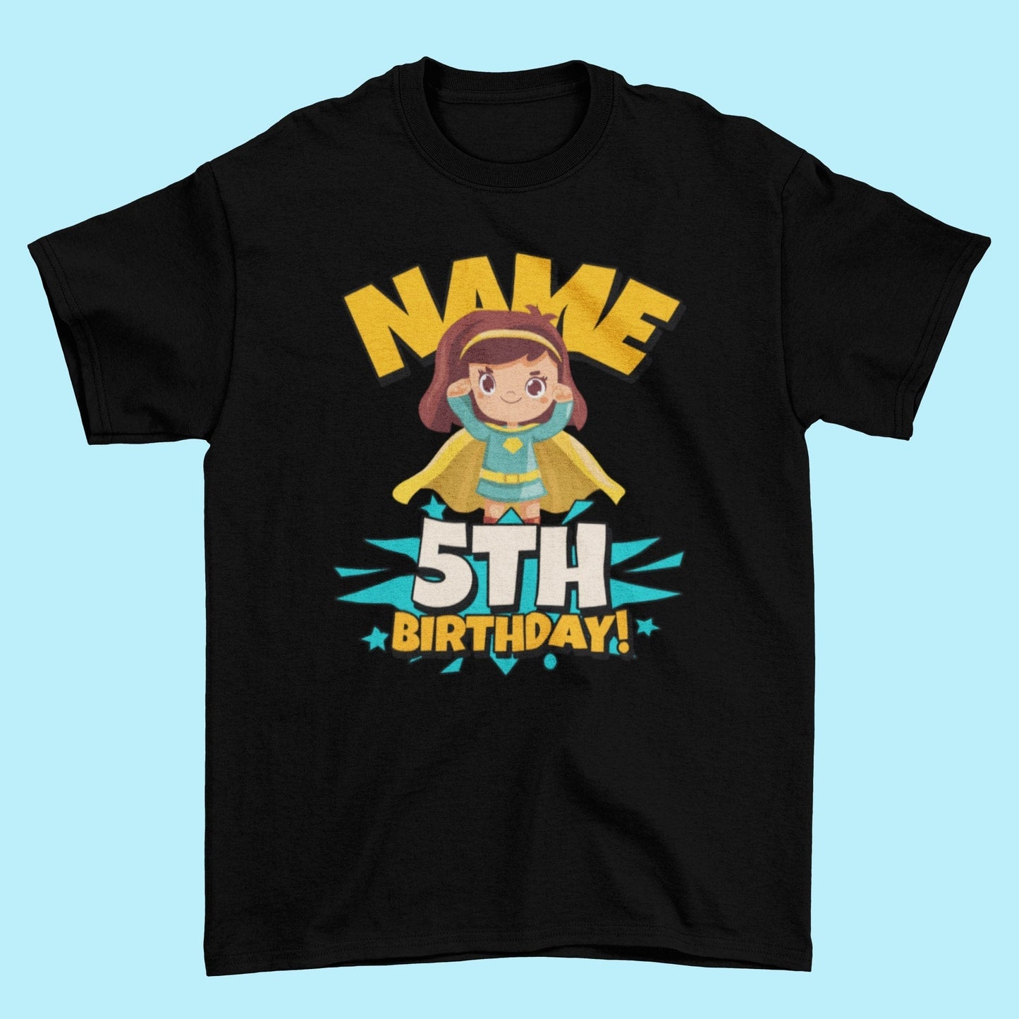 GIRLS PERSONALISED 5th Birthday Superhero T Shirt With Your Childs NamGalaxy Tees