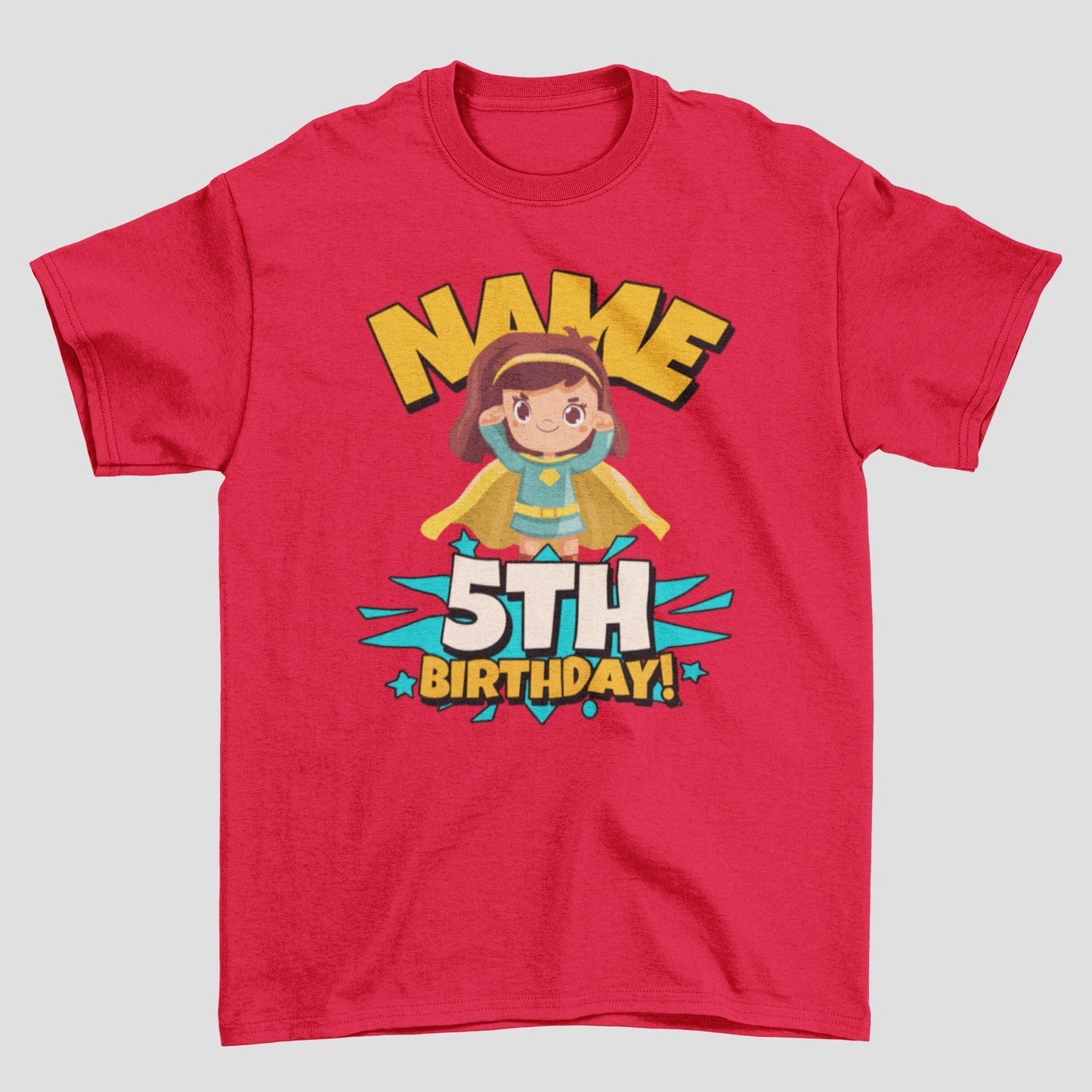 GIRLS PERSONALISED 5th Birthday Superhero T Shirt With Your Childs NamGalaxy Tees