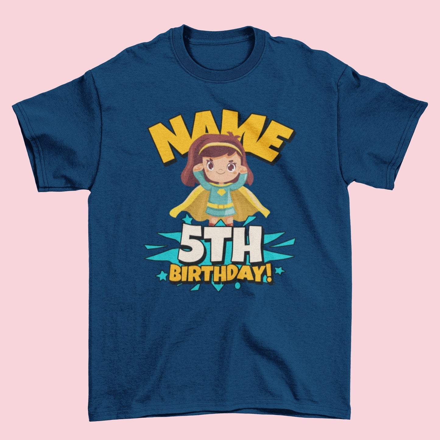 GIRLS PERSONALISED 5th Birthday Superhero T Shirt With Your Childs NamGalaxy Tees