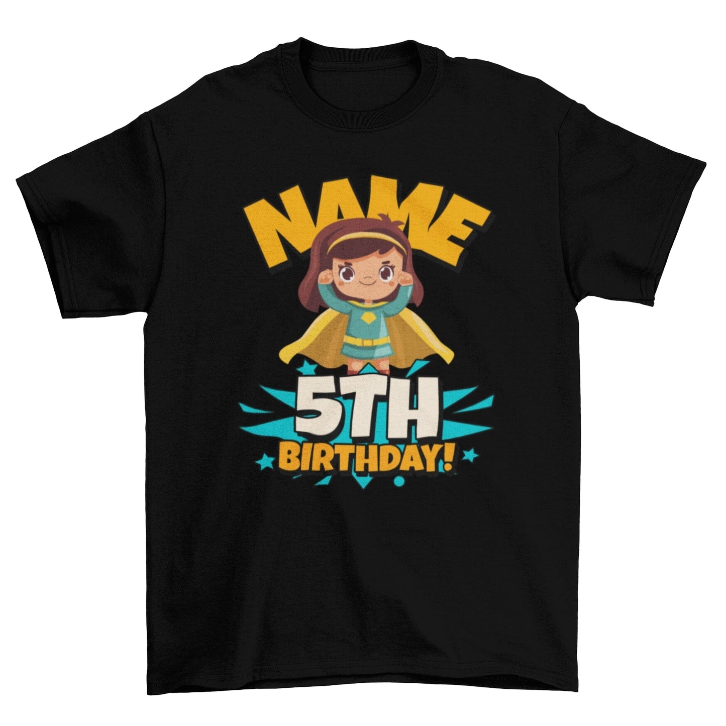 GIRLS PERSONALISED 5th Birthday Superhero T Shirt With Your Childs NamGalaxy Tees