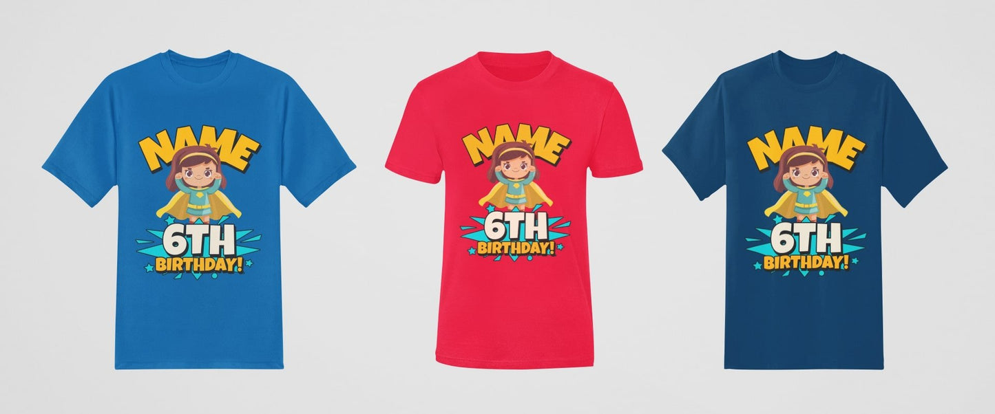 GIRLS PERSONALISED 6th Birthday Superhero T Shirt With Your Childs NamGalaxy Tees