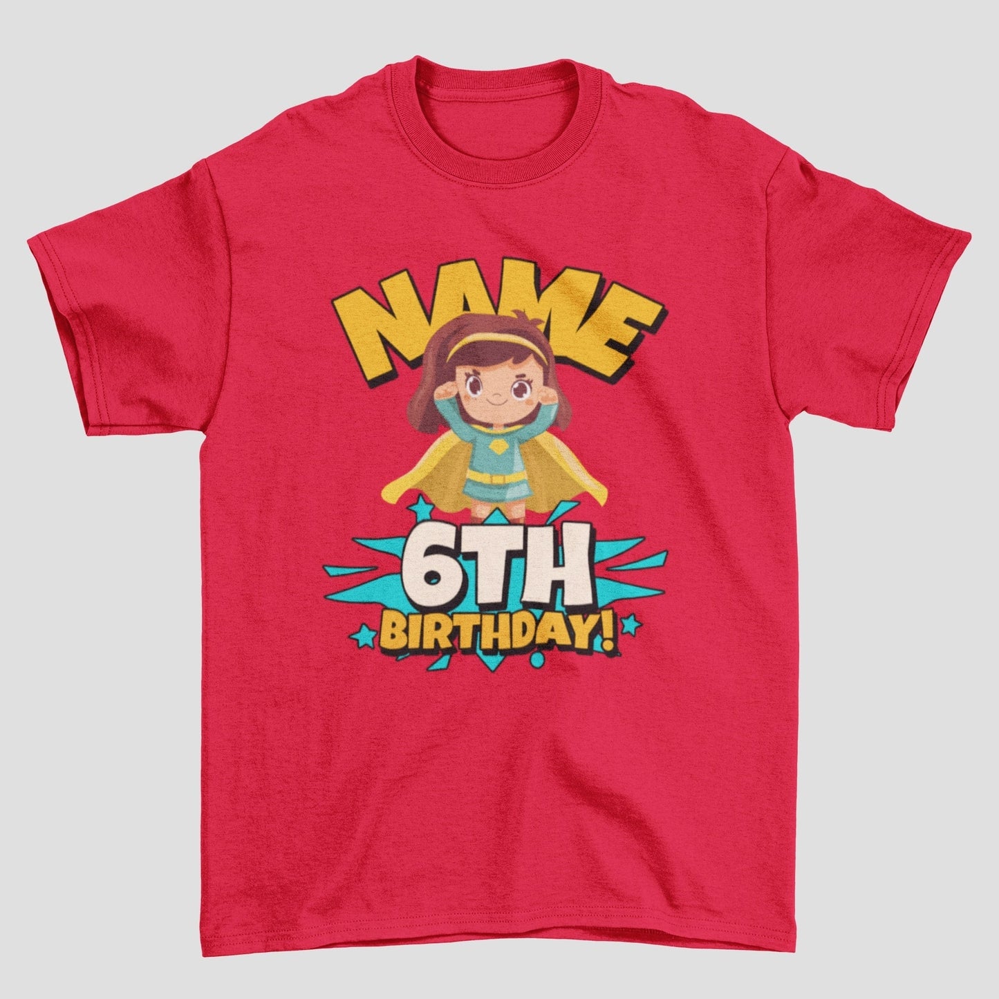 GIRLS PERSONALISED 6th Birthday Superhero T Shirt With Your Childs NamGalaxy Tees