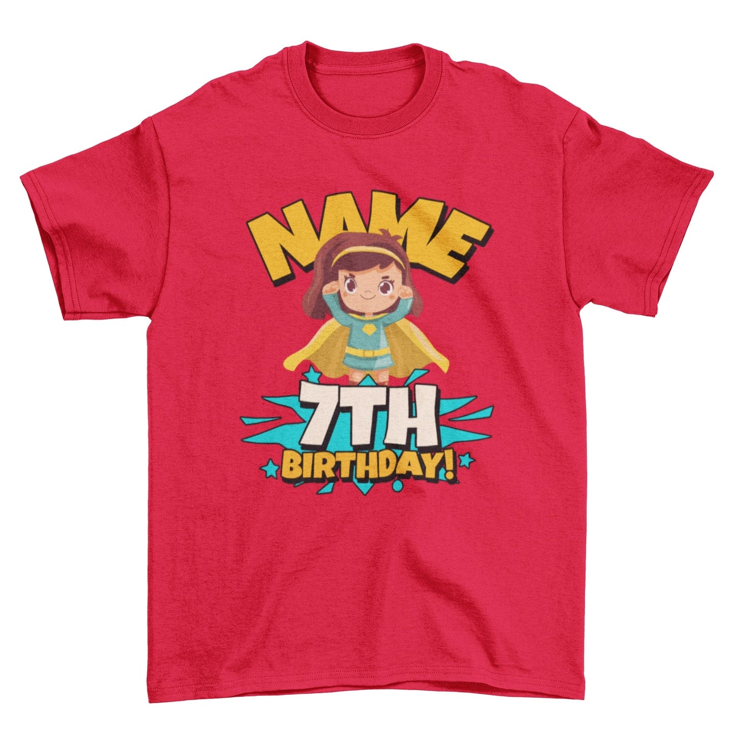 GIRLS PERSONALISED 7th Birthday Superhero T Shirt With Your Childs NamGalaxy Tees