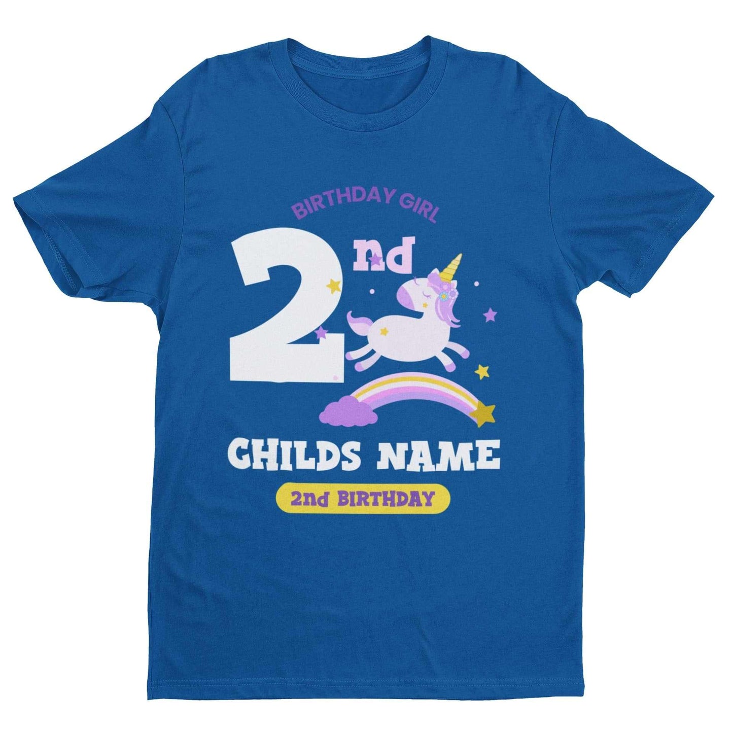 Girls Personalised 2nd Birthday Cute Unicorn T Shirt with Name PrintedGalaxy Tees