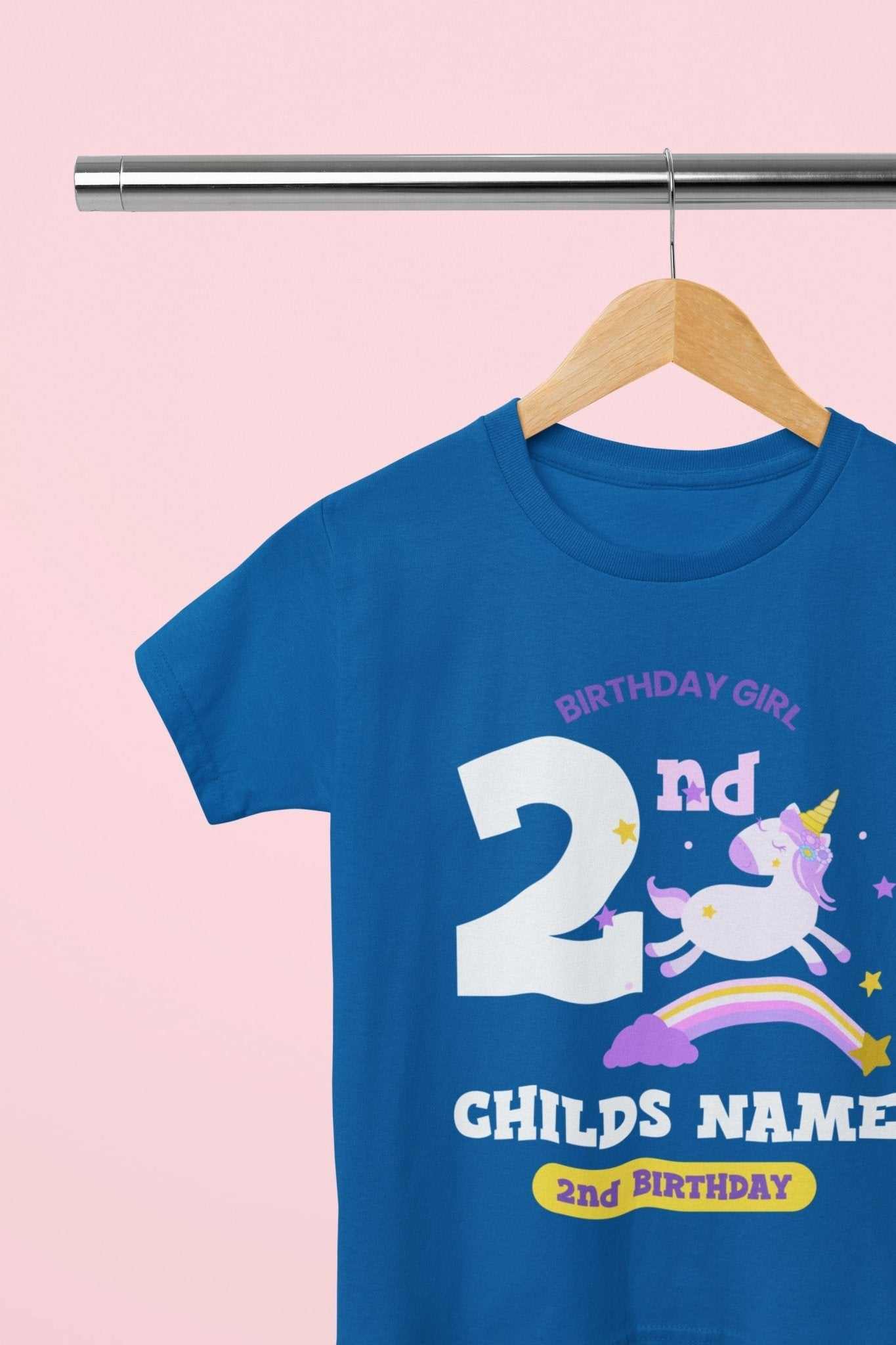 Girls Personalised 2nd Birthday Cute Unicorn T Shirt with Name PrintedGalaxy Tees