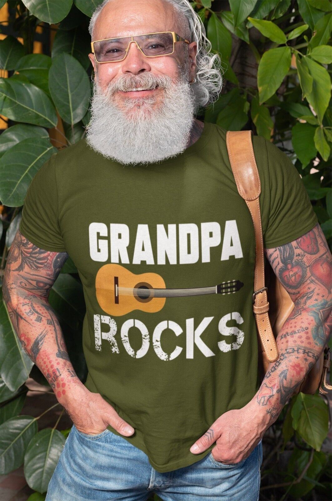 Grandpa Rocks Funny Guitar T Shirt Accoustic Novelty Grandfather Gift Galaxy Tees