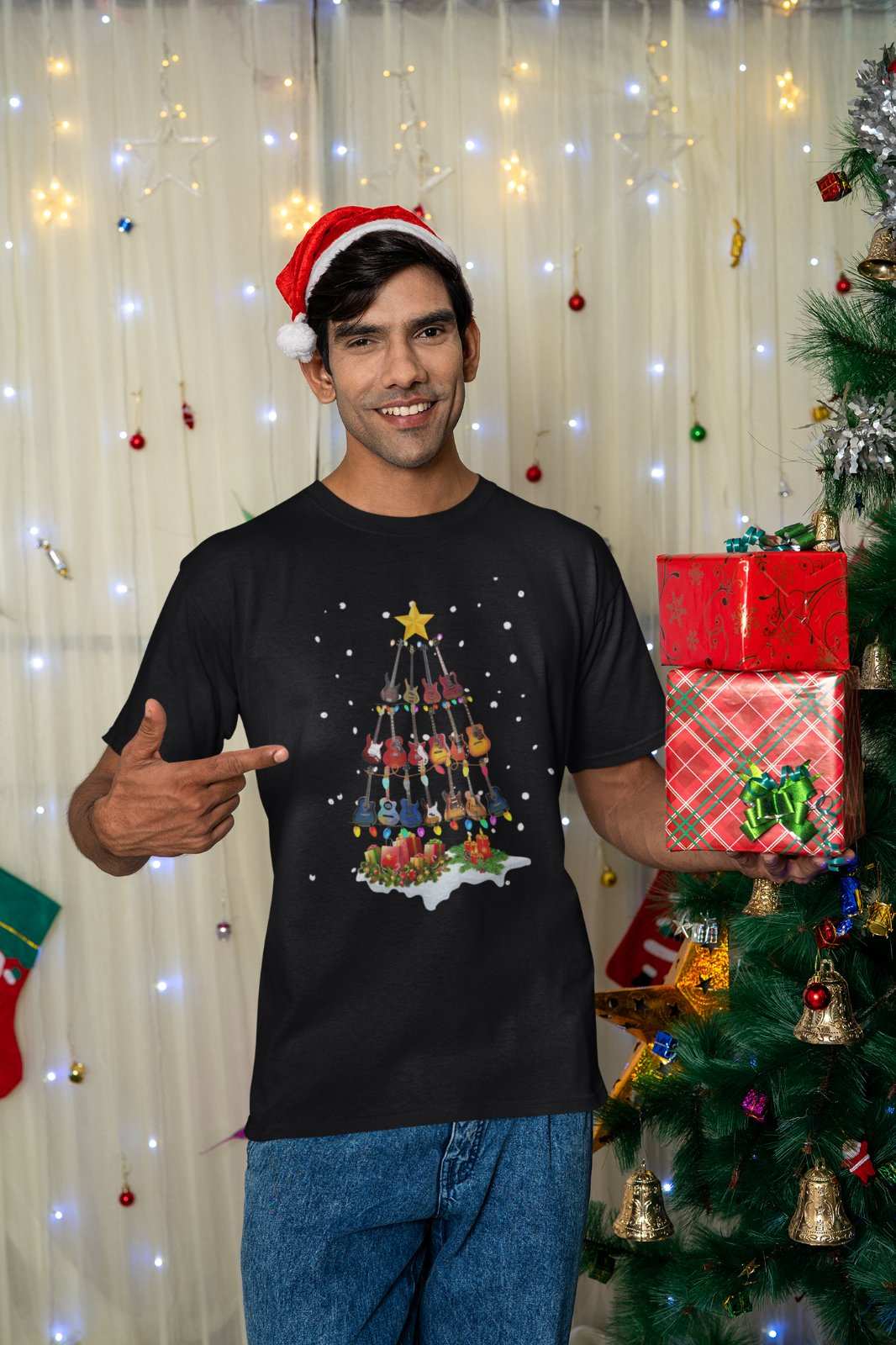 Guitar Themed Christmas Xmas T Shirt Tree Of Guitars Musician GuitarisGalaxy Tees