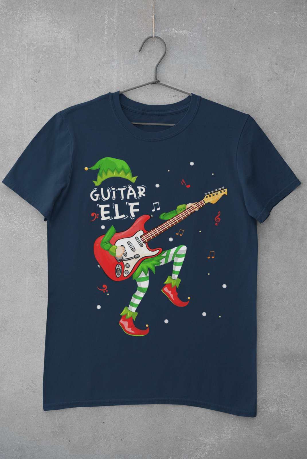 Guitar Themed Xmas T Shirt Guitar Elf Guitarist Musician Funny ChristmGalaxy Tees