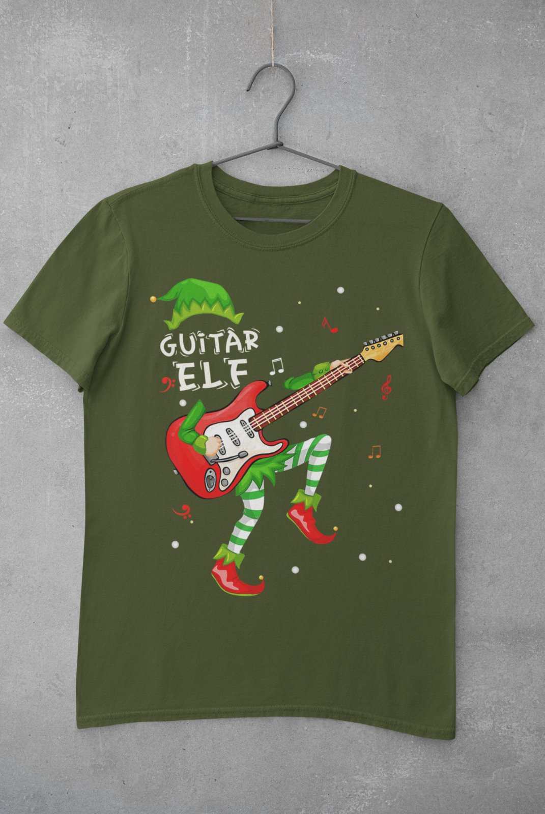 Guitar Themed Xmas T Shirt Guitar Elf Guitarist Musician Funny ChristmGalaxy Tees