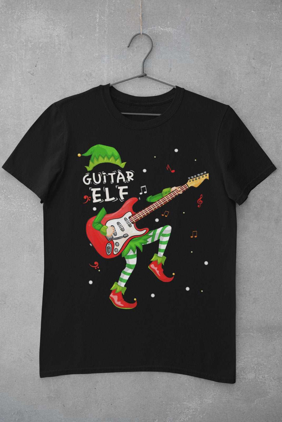 Guitar Themed Xmas T Shirt Guitar Elf Guitarist Musician Funny ChristmGalaxy Tees