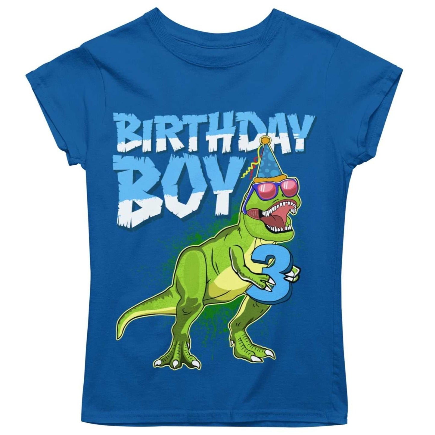 Kids 3rd Birthday Dinosaur T Shirt Party T-rex Holding a Number ThreeGalaxy Tees