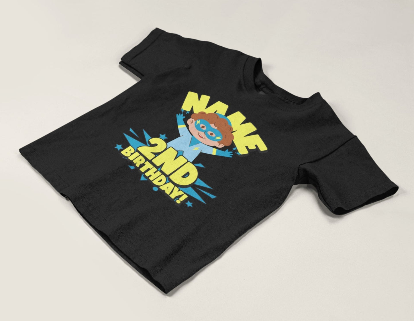 Kids PERSONALISED 2nd birthday superhero t shirt Childs Name Printed CGalaxy Tees