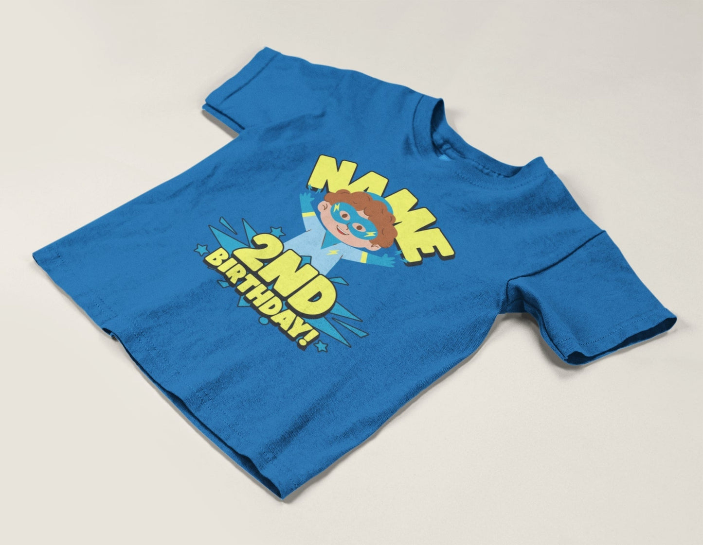 Kids PERSONALISED 2nd birthday superhero t shirt Childs Name Printed CGalaxy Tees