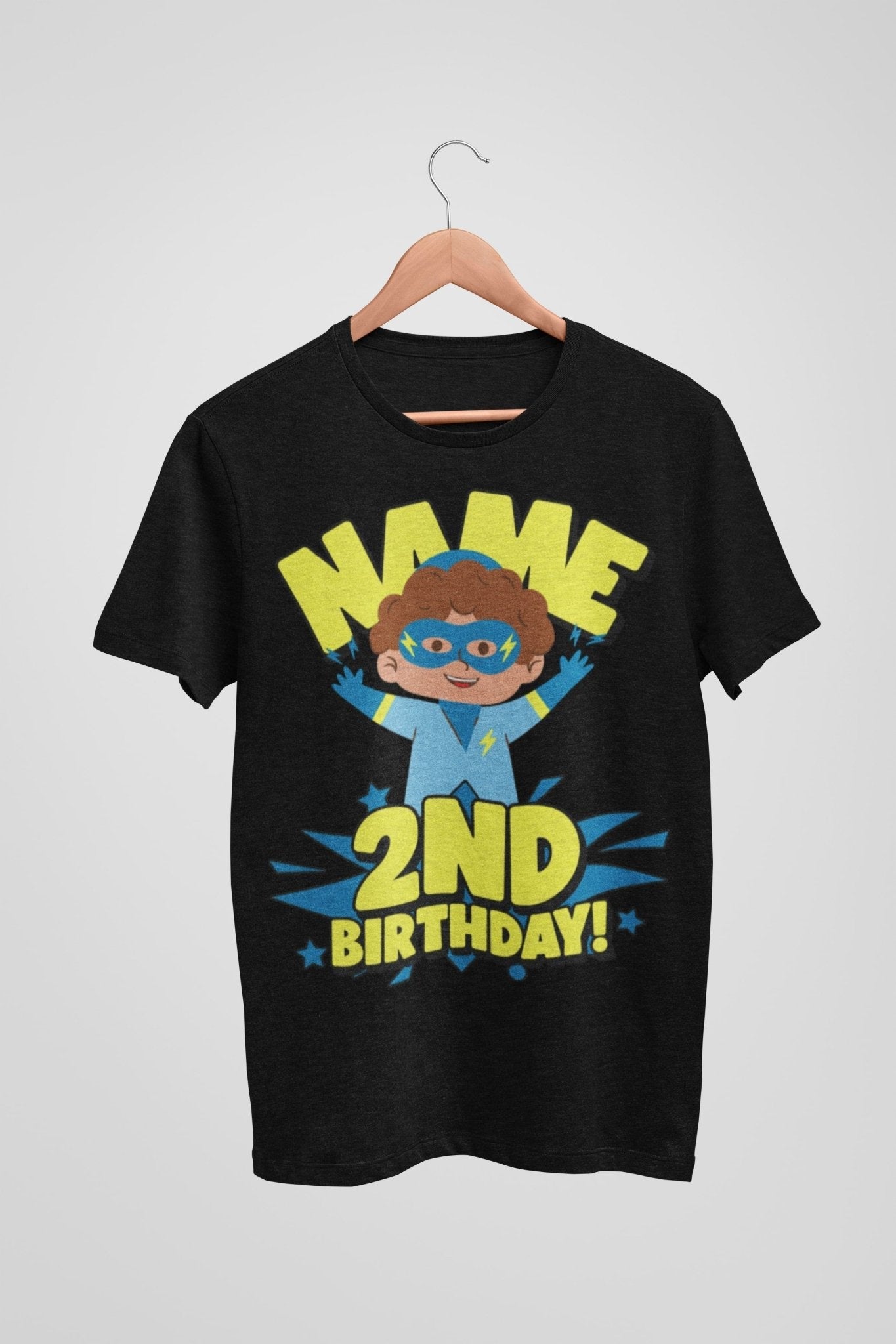 Kids PERSONALISED 2nd birthday superhero t shirt Childs Name Printed CGalaxy Tees