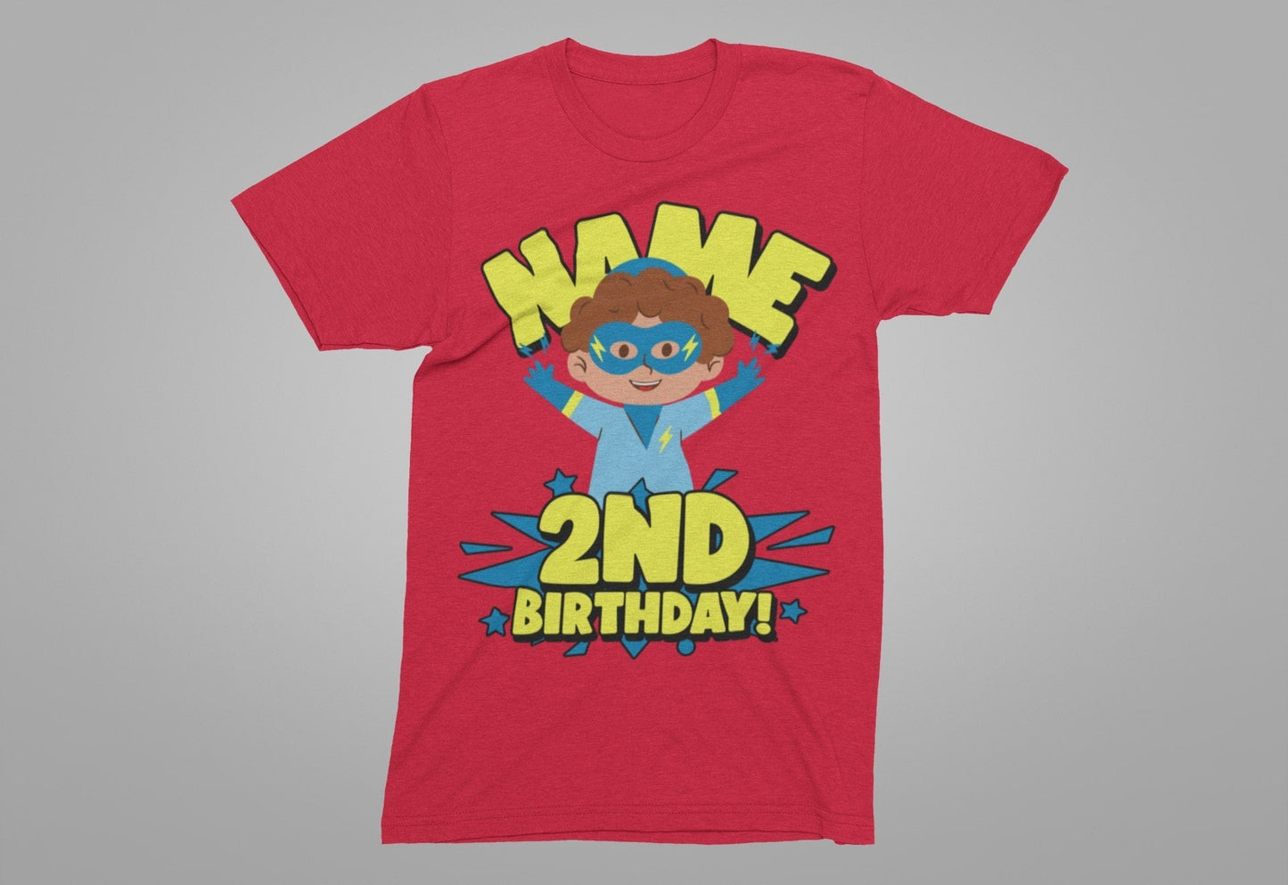 Kids PERSONALISED 2nd birthday superhero t shirt Childs Name Printed CGalaxy Tees