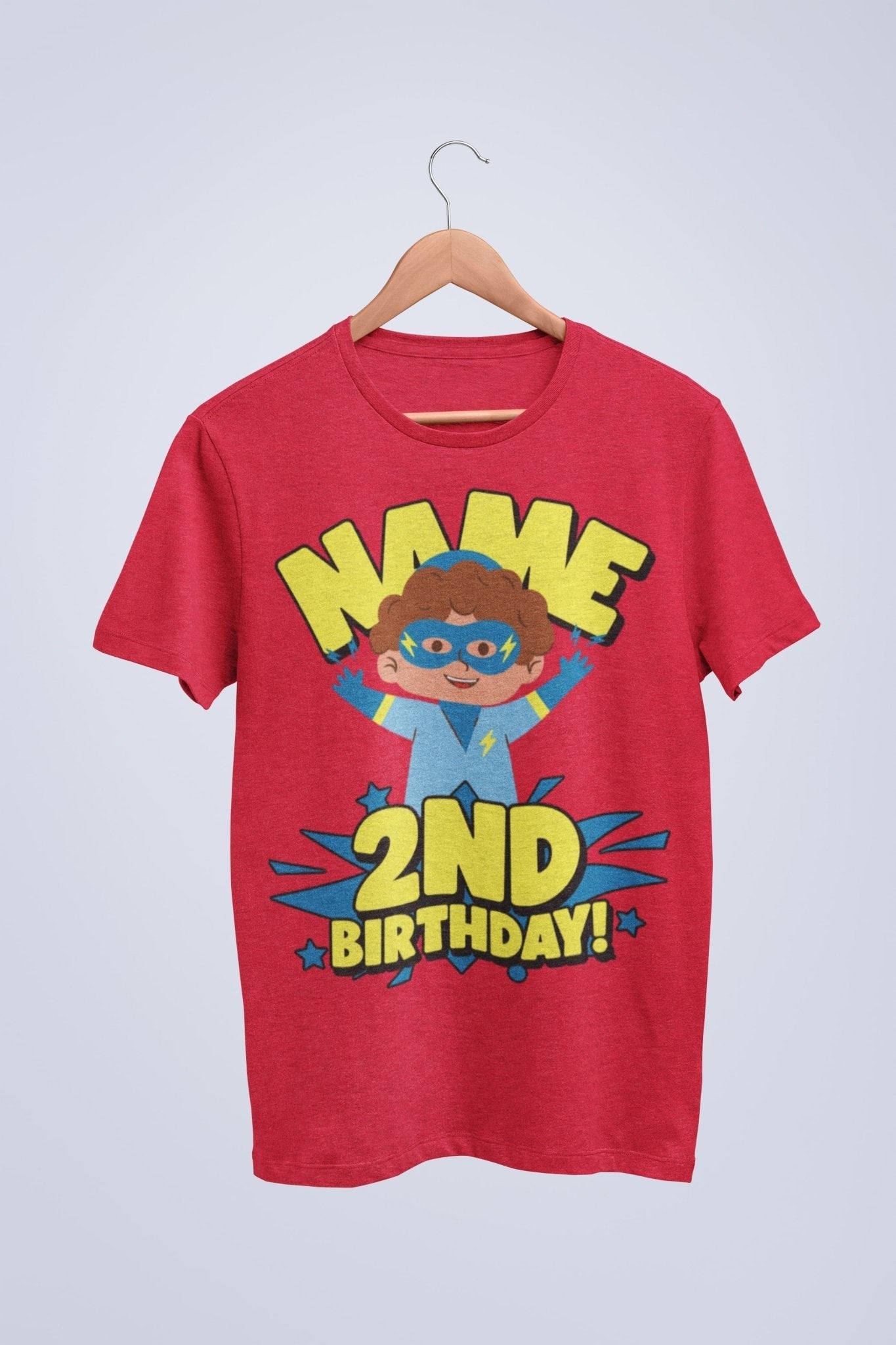 Kids PERSONALISED 2nd birthday superhero t shirt Childs Name Printed CGalaxy Tees