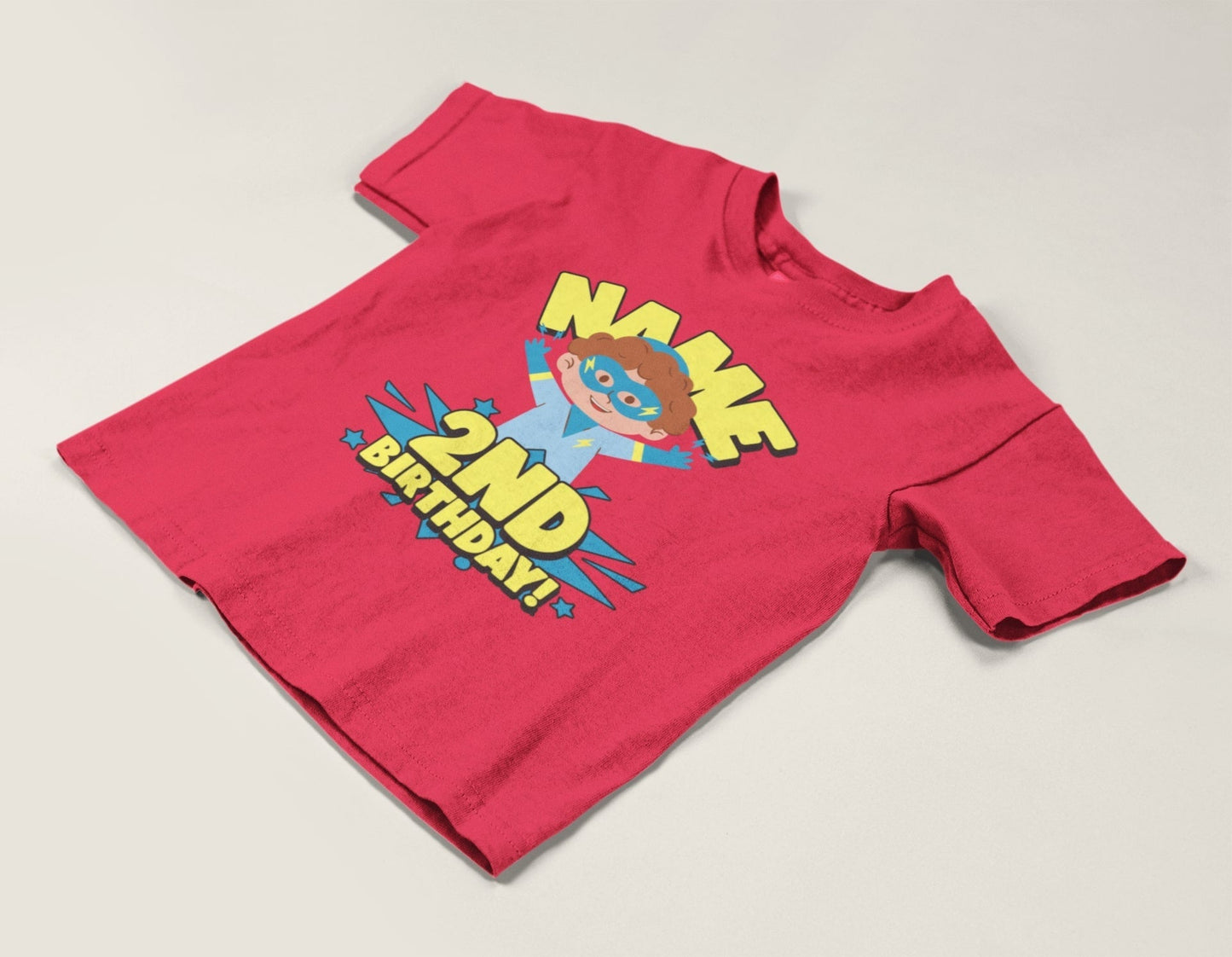 Kids PERSONALISED 2nd birthday superhero t shirt Childs Name Printed CGalaxy Tees
