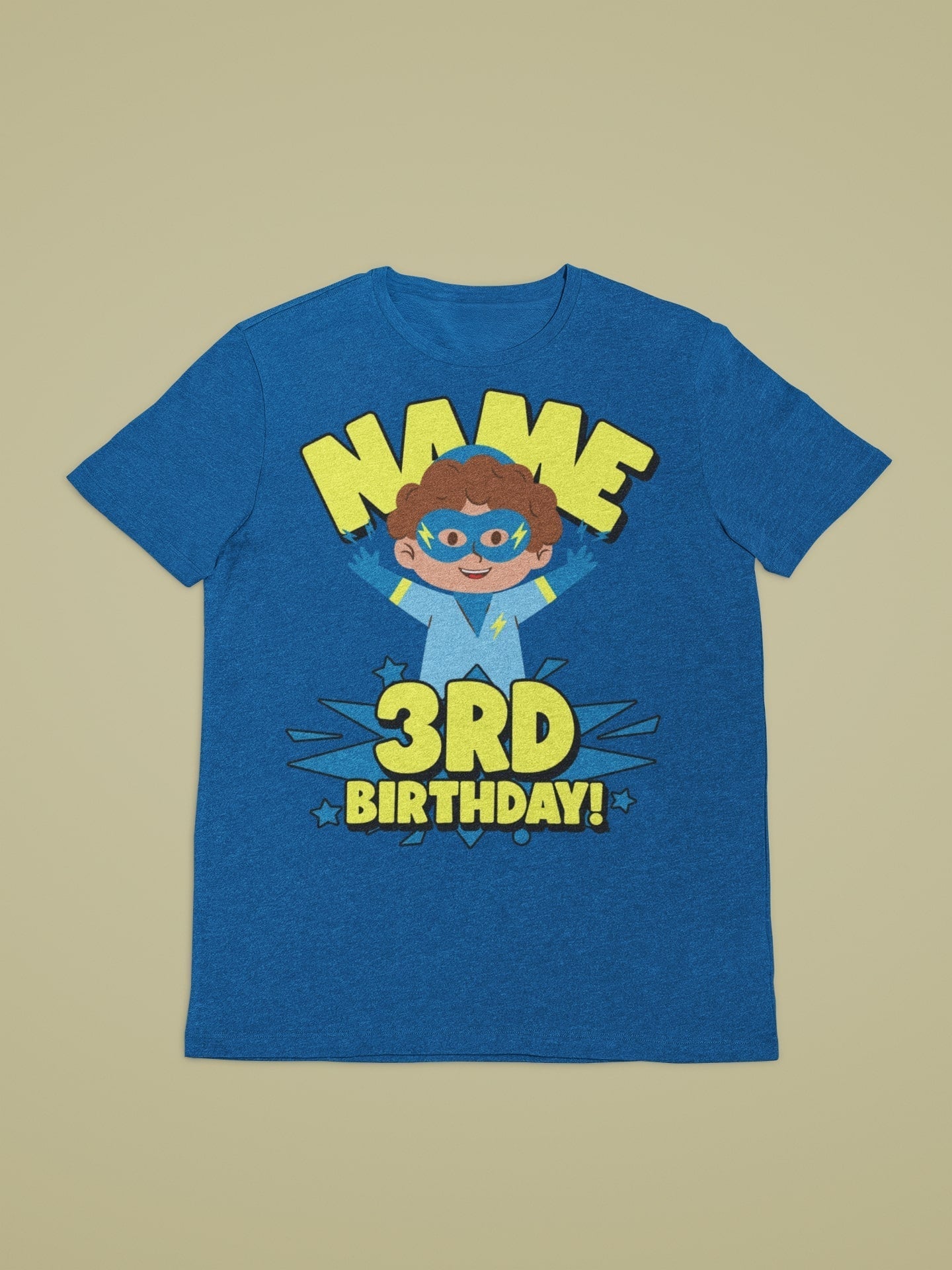 Kids Personalised Superhero 3rd Birthday T-shirt with Childs Name On GGalaxy Tees