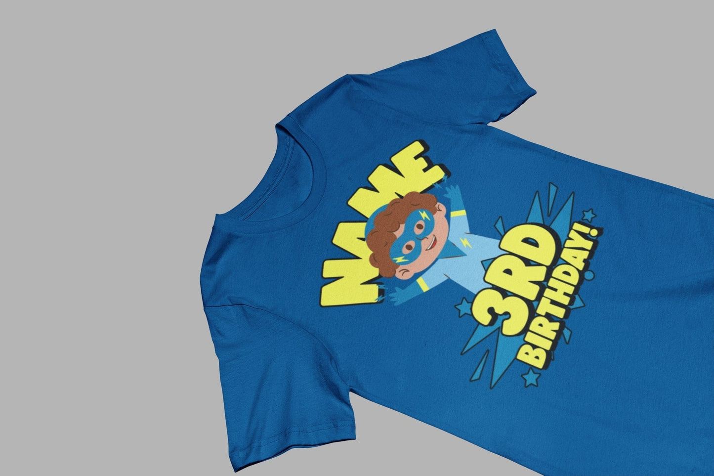 Kids Personalised Superhero 3rd Birthday T-shirt with Childs Name On GGalaxy Tees