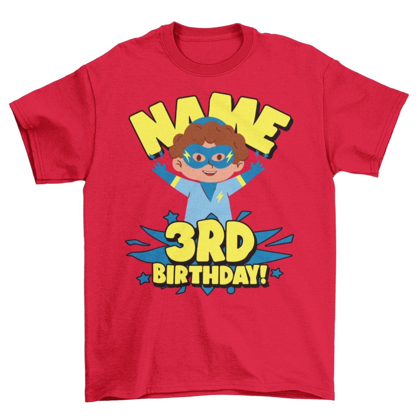 Kids Personalised Superhero 3rd Birthday T-shirt with Childs Name On GGalaxy Tees