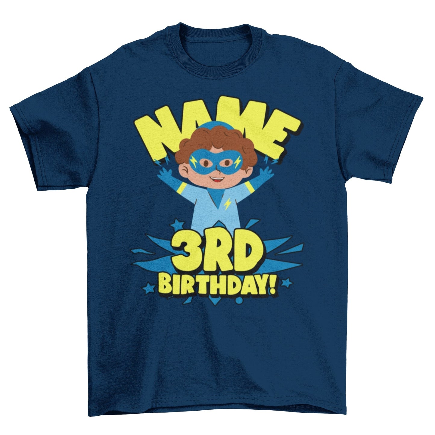 Kids Personalised Superhero 3rd Birthday T-shirt with Childs Name On GGalaxy Tees