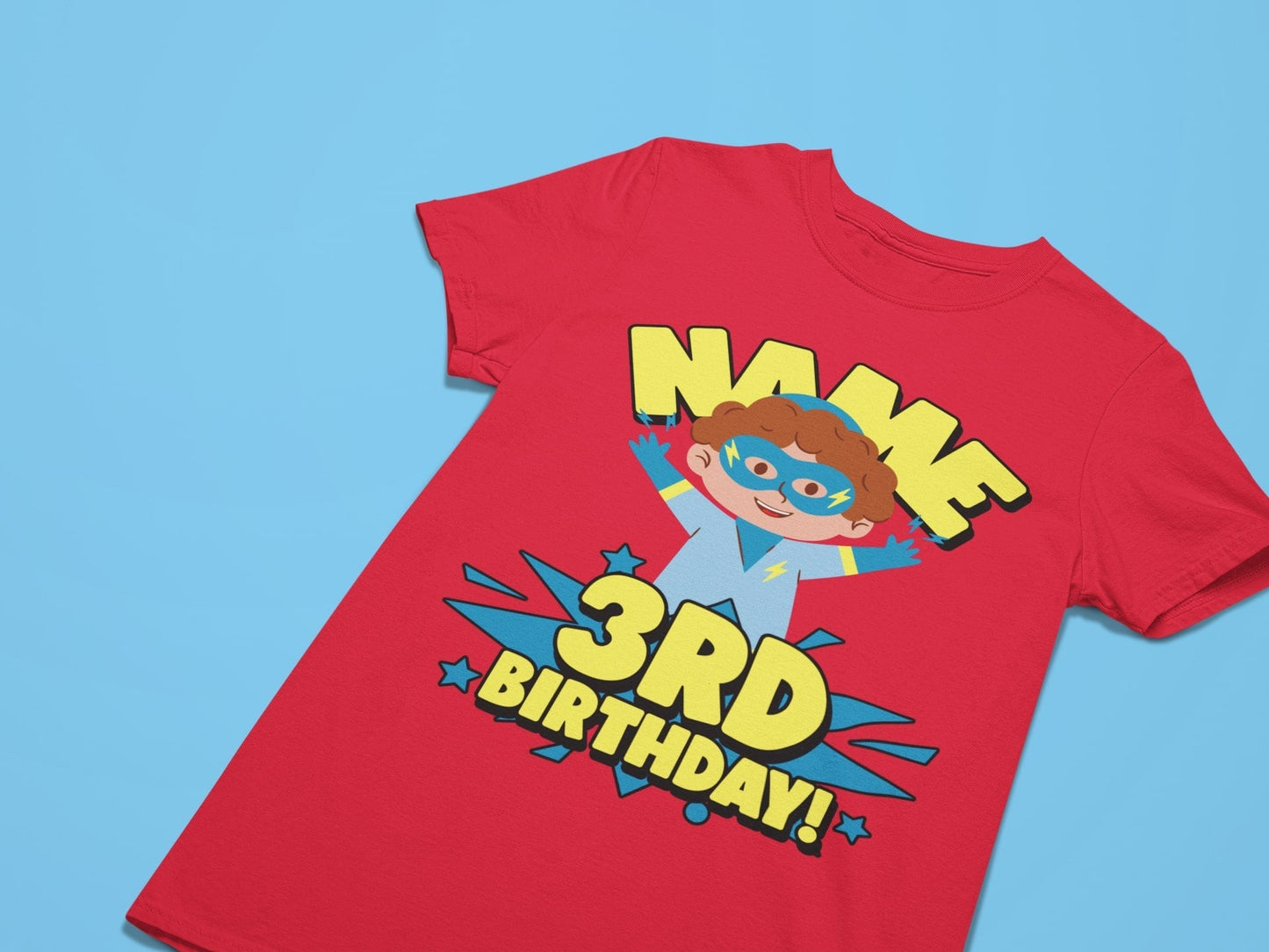 Kids Personalised Superhero 3rd Birthday T-shirt with Childs Name On GGalaxy Tees