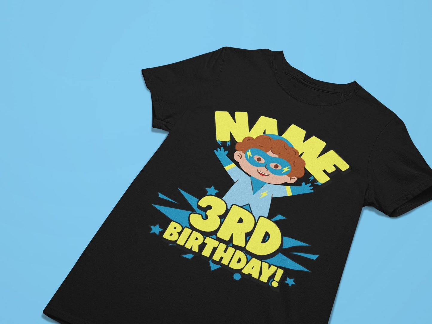 Kids Personalised Superhero 3rd Birthday T-shirt with Childs Name On GGalaxy Tees