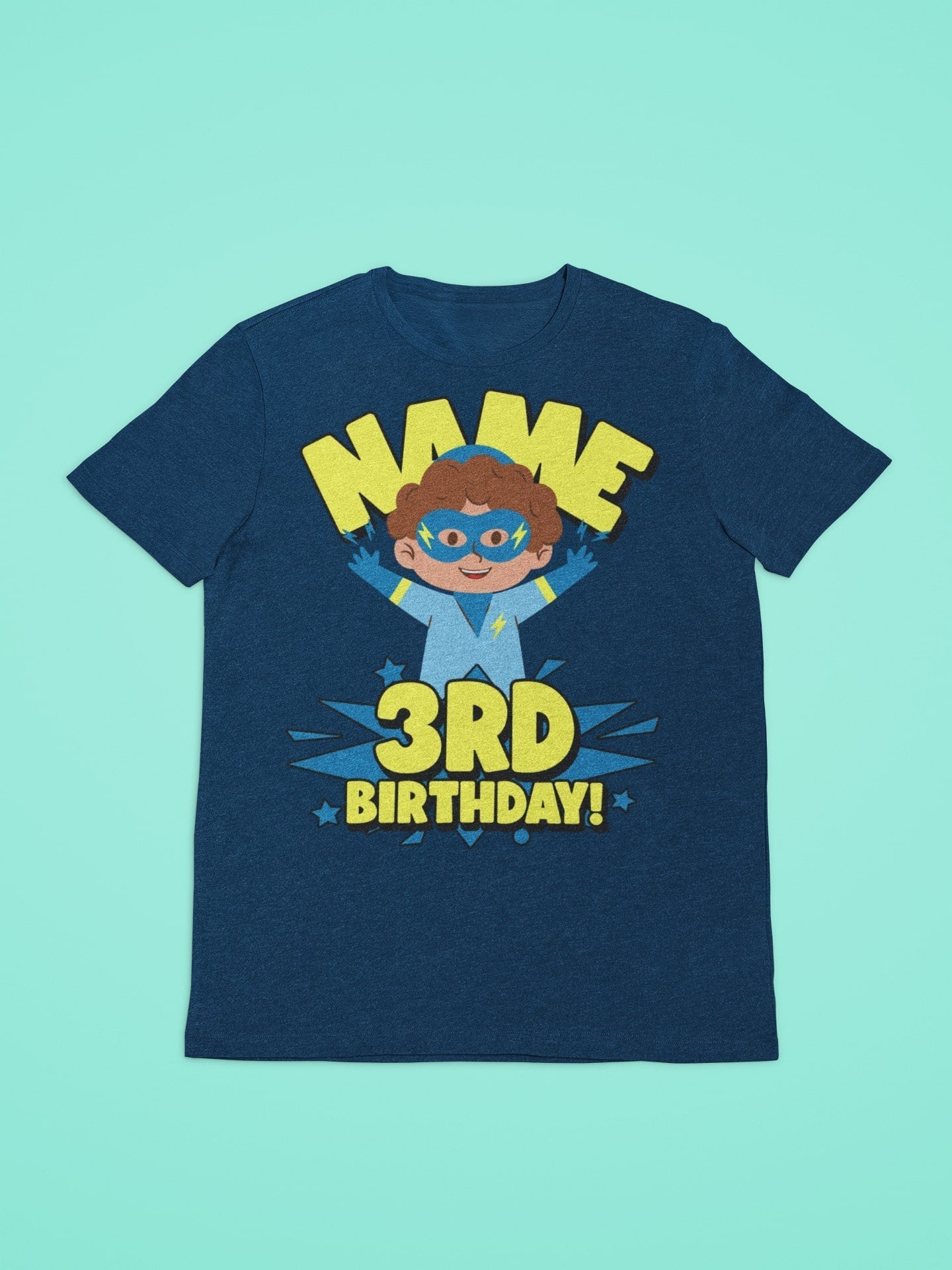 Kids Personalised Superhero 3rd Birthday T-shirt with Childs Name On GGalaxy Tees