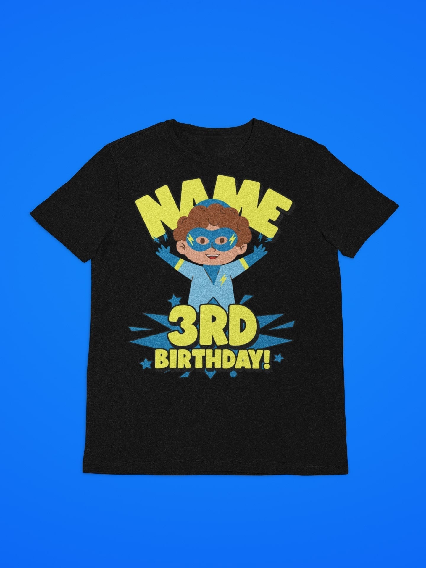 Kids Personalised Superhero 3rd Birthday T-shirt with Childs Name On GGalaxy Tees
