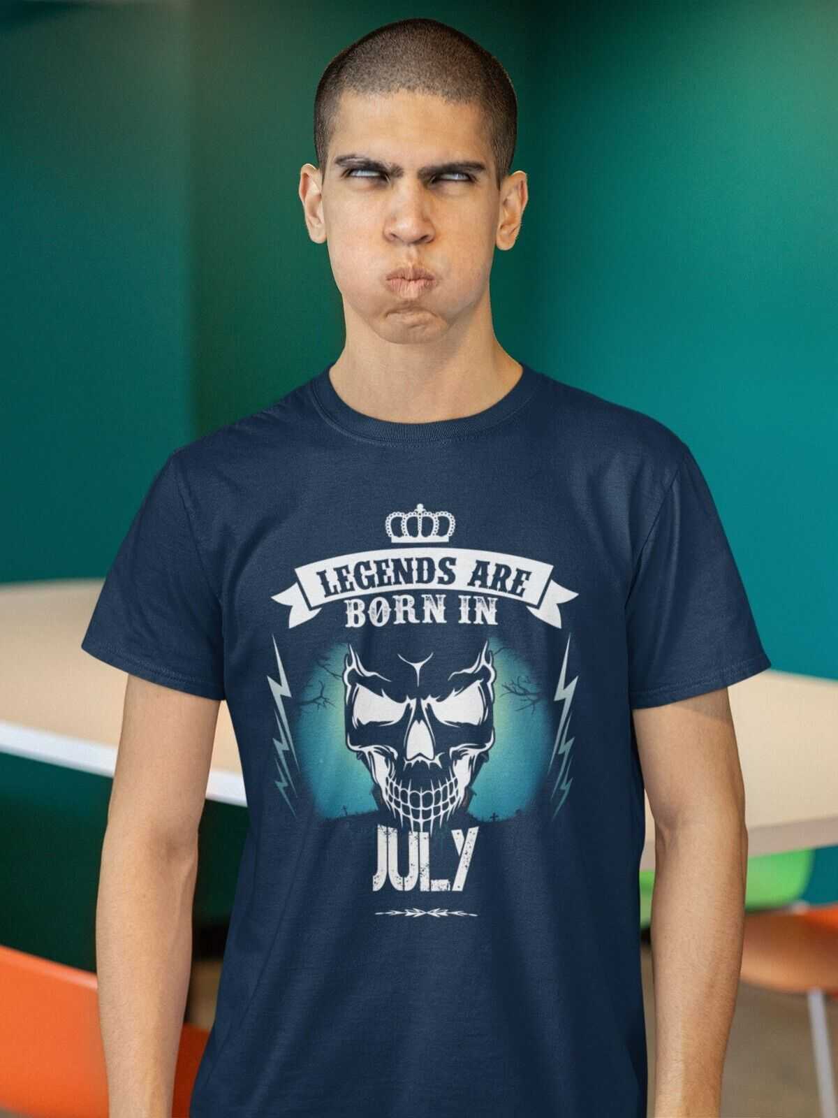 LEGENDS ARE BORN IN JULY Funny Birthday T Shirt Gift Skull Novelty up Galaxy Tees