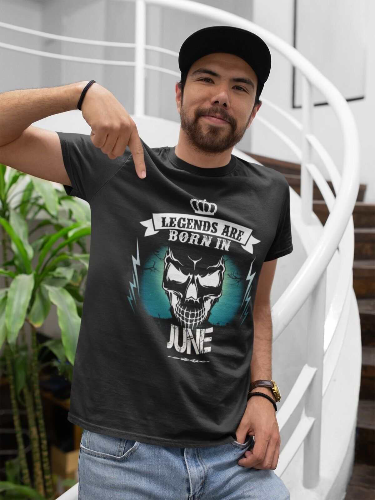 LEGENDS ARE BORN IN JUNE Funny Birthday T Shirt Gift Skull Novelty up Galaxy Tees