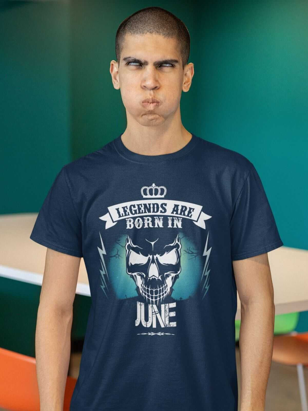LEGENDS ARE BORN IN JUNE Funny Birthday T Shirt Gift Skull Novelty up Galaxy Tees