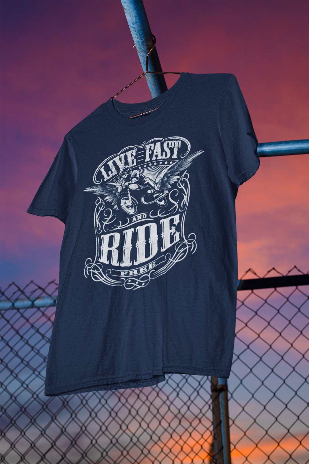 Live Fast And Ride Free Biker T Shirt Motorcycle Classic Retro Design Galaxy Tees