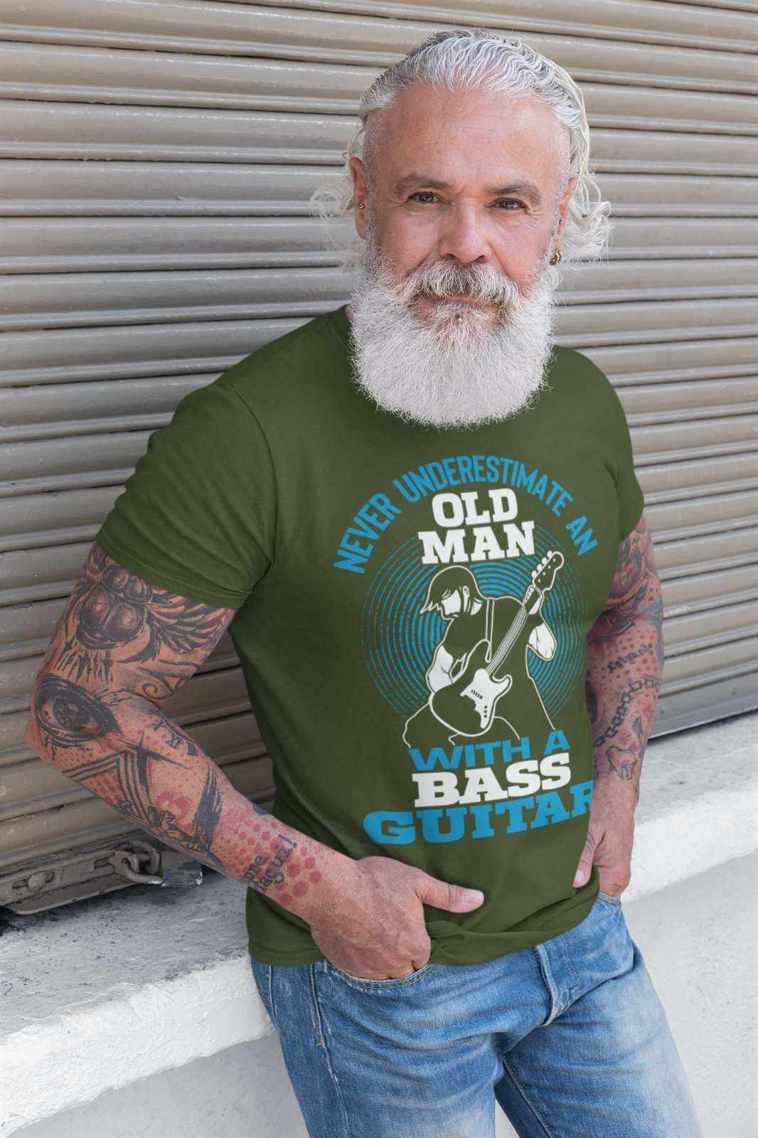 Never Underestimate An Old Man With A Bass Guitar Funny T Shirt Dad GrGalaxy Tees