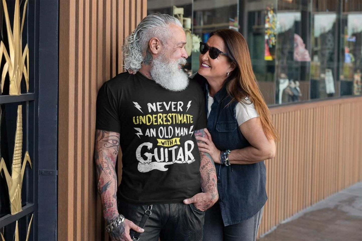 Never Underestimate An Old Man With A Guitar Funny T Shirt Dad GrandadGalaxy Tees