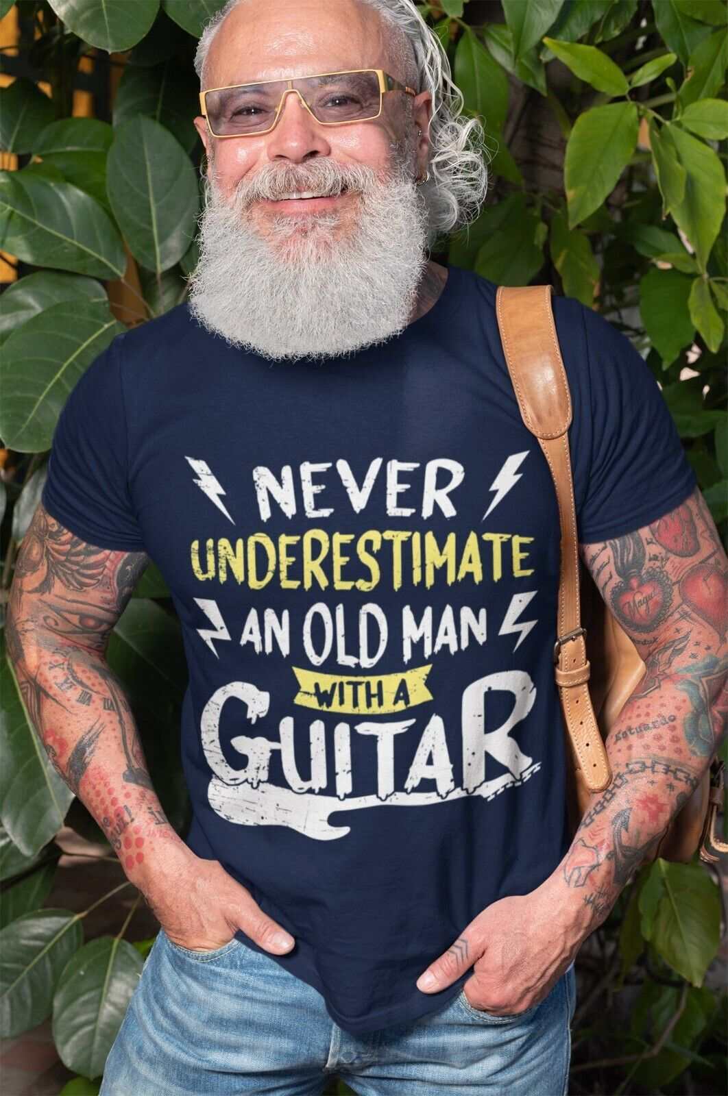 Never Underestimate An Old Man With A Guitar Funny T Shirt Dad GrandadGalaxy Tees